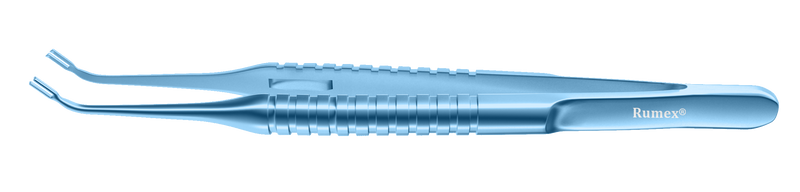 188R 4-0814T Pollack Corneal Transplantation Fixation Forceps, Curved, Round Handle, Length 112 mm, Titanium