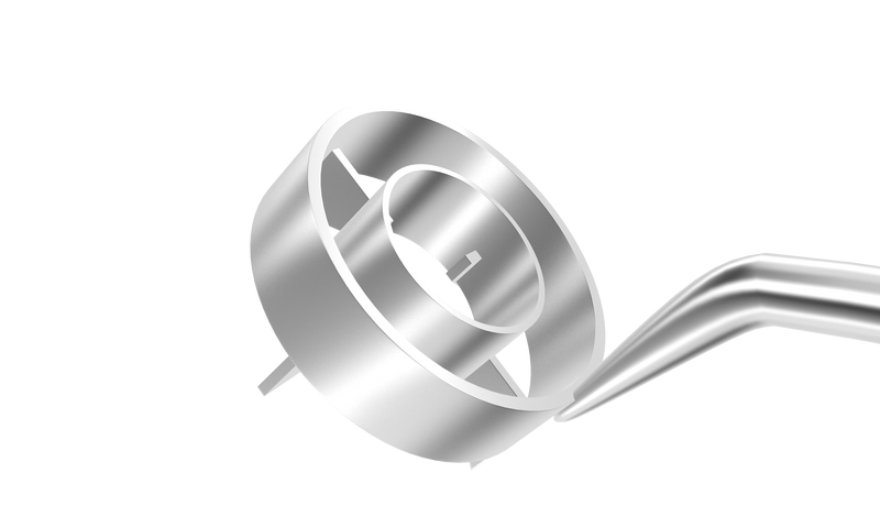 428R 3-195 Velasquez Gravity Corneal Marker for LRI/Toric IOL Implantation, Angled Shaft, 4 Radial Blades for Horizontal and Vertical Axes Marking, 5 mm Diameter Internal Ring, Length 164 mm, Titanium Handle, Stainless Steel Gravity System