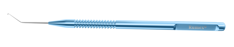 227R 5-031 Rumex Lens Manipulator, Button-Shaped Tip 0.45 mm, Angled, Length 122 mm, Round Titanium Handle