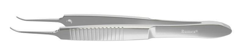 717R 4-102S Iris Forceps with 1x2 Teeth, Curved, Flat Serrated Handle,  Length 72 mm, Stainless Steel