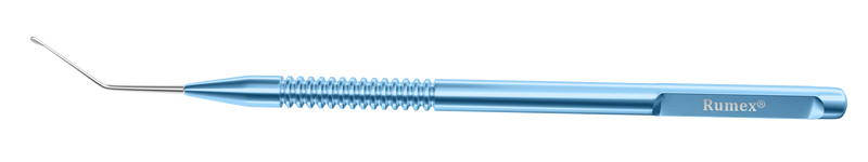 244R 7-0931 Drysdale Nucleus Manipulator, Angled, Capsule Polisher Tip, Round Handle, Length 121 mm, Round Titanium Handle