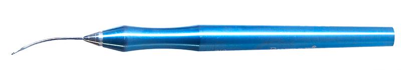 015R 7-081 Irrigation Handpiece for Bimanual Technique, Curved, 21 Ga, Two Ports on Side 0.35 mm, Length 104 mm, Titanium Handle