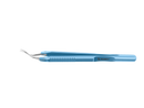 999R 4-0395/LF Capsulorhexis Forceps with Scale (2.50/5.00 mm), Cross-Action, for 1.50 mm Incisions, Curved Stainless Steel Jaws (8.50 mm), Short Lever (16.00 mm), Long (101 mm) Flat Titanium Handle, Length 120 mm