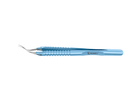 999R 4-0395/LR Capsulorhexis Forceps with Scale (2.50/5.00 mm), Cross-Action, for 1.50 mm Incisions, Curved Stainless Steel Jaws (8.50 mm), Short Lever (16.00 mm), Long (101 mm) Round Titanium Handle, Length 120 mm