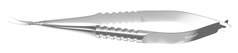 131R 11-062S McPherson-Vannas Curved Iris Scissors, Sharp Tips, 8.00 mm Blades, Round Handle, Length 85 mm, Stainless Steel