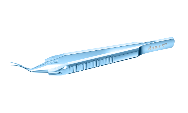 654R 4-0395T Capsulorhexis Forceps with Scale (2.50/5.00 mm), Cross-Action, for 1.50 mm Incisions, Curved Titanium Jaws (8.50 mm), Short Lever (16.00 mm), Medium (91 mm) Flat Titanium Handle, Length 110 mm