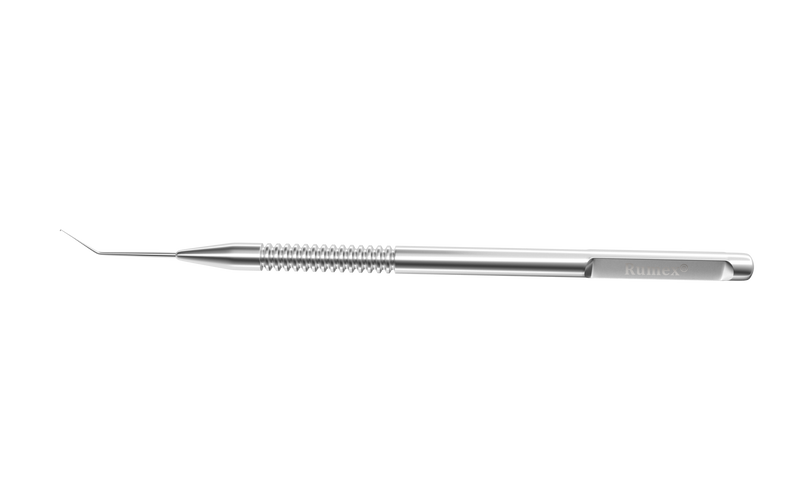 999R 5-0331S Lester Lens Manipulator, Angled, 0.20 mm Hourglass-Shaped Tip, Length 122 mm, Round Handle, Stainless Steel