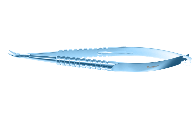 158R 8-090T Barraquer Needle Holder, 12.00 mm Strong Jaws, Curved, with Lock, Long Size, Length 125 mm, Titanium