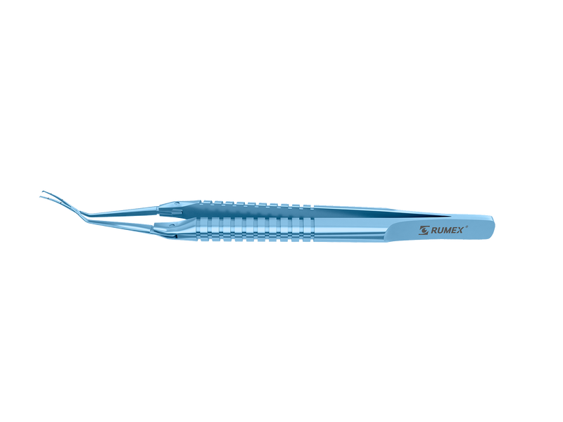 999R 4-03952/MRT Capsulorhexis Forceps with Scale (2.50/5.00 mm), Cross-Action, for 1.50 mm Incisions, Curved Titanium Jaws (8.50 mm), Long Lever (26.00 mm), Medium (91 mm) Round Titanium Handle, Length 120 mm